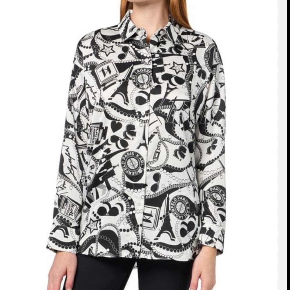 Karl Lagerfeld Stylish Black and White Women's Top Size L NWT